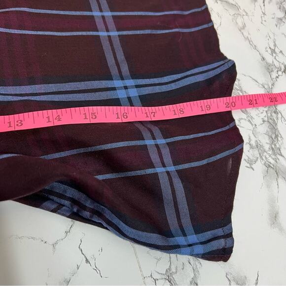 NWT Loft burgundy and blue plaid off the shoulder ruffle top Sz S petite - Picture 8 of 8